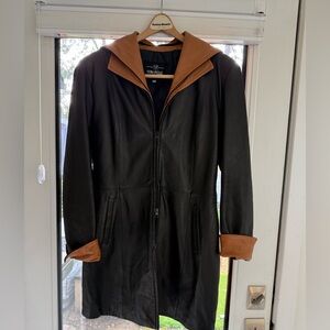Vera Pelle women’s leather coat size 44 (8-10) 2 tone brown EUC
